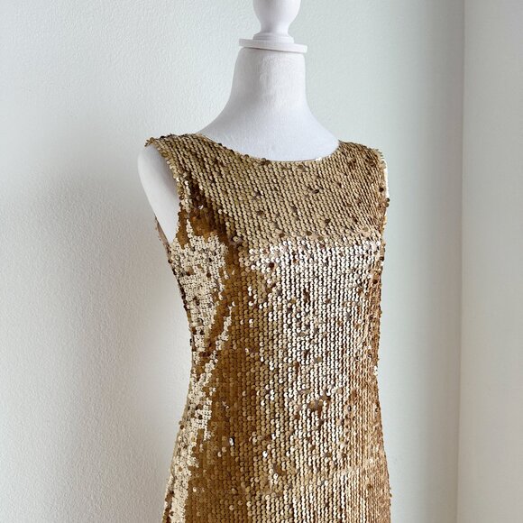 VINTAGE GOLD SEQUIN FLOOR LENGTH GOWN - Picture 10 of 10